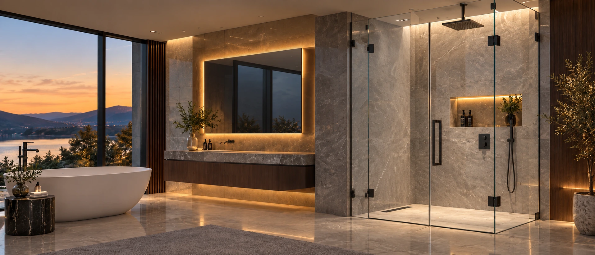 Luxury bathroom with a frameless glass shower enclosure